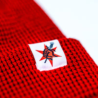 Red Waffle Knit Logo Beanie